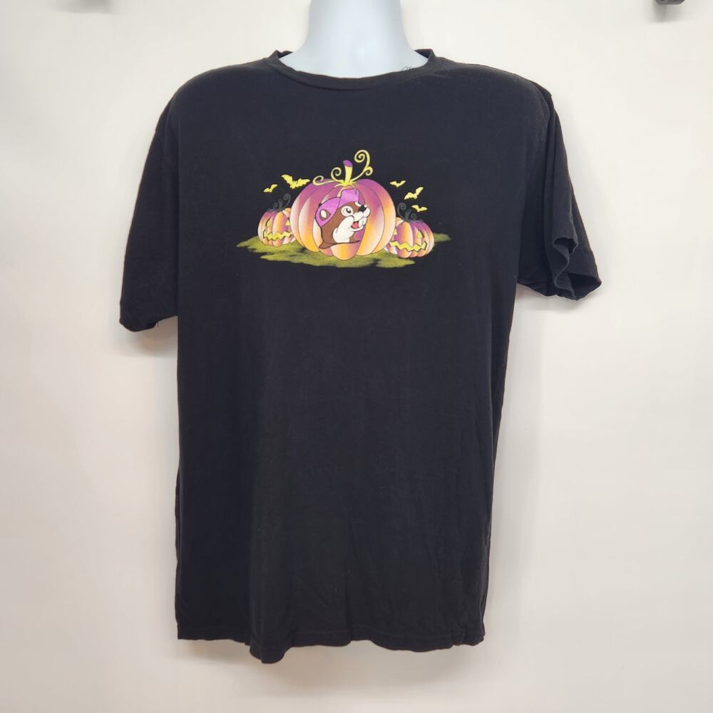 Buc-ees Black Halloween Beaver Pumpkin Jack o Lantern Haunted House Shirt Men L